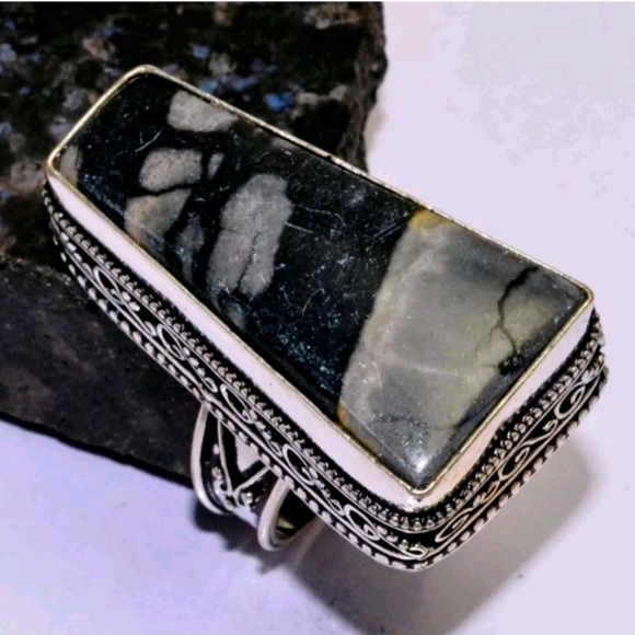 New Oversized Picasso Jasper 925 Silver Ring. - Picture 4 of 16